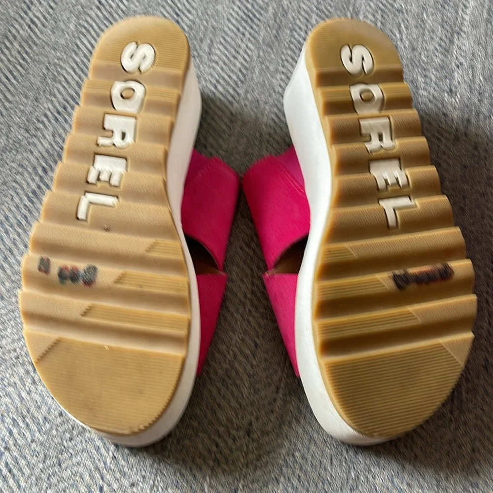 Sorel Pink Suede Platform Slide Sandals, 8